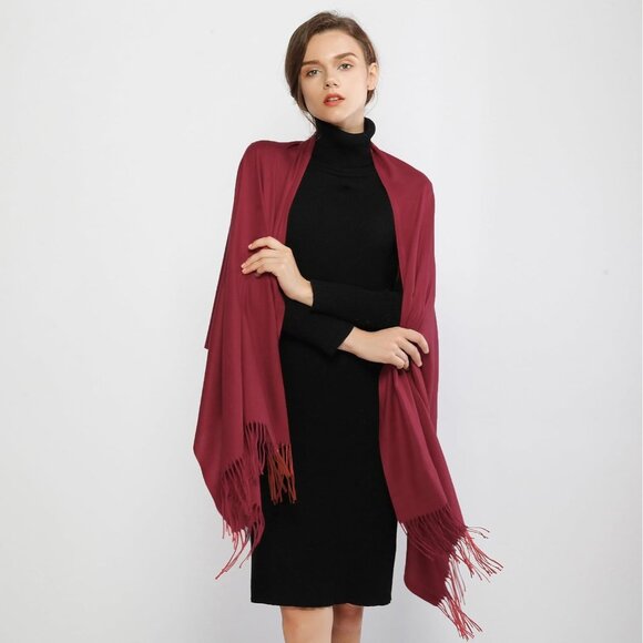 🆕Women's Dark Red Pashmina Evening Dress Bridesmaid Winter Warm Long Scarf - Picture 4 of 9